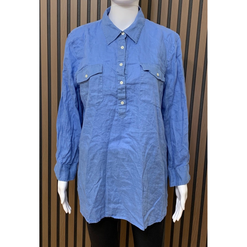 Lauren Ralph Lauren Blue 100% Linen Long Sleeve Button Front Tunic Shirt XL